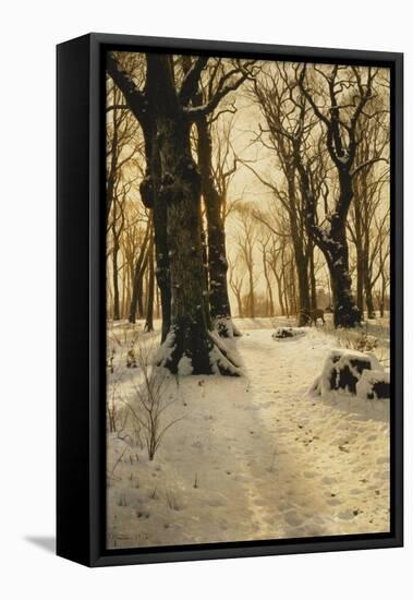 A Wooded Winter Landscape with Deer-Peder Mork Monsted-Framed Premier Image Canvas