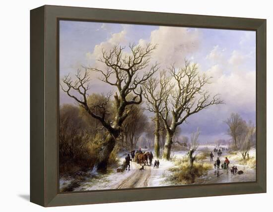 A Wooded Winter Landscape with Figures, 1863-E.J. Verboeckhoven and J.B. Klombeck-Framed Premier Image Canvas