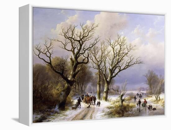 A Wooded Winter Landscape with Figures, 1863-E.J. Verboeckhoven and J.B. Klombeck-Framed Premier Image Canvas