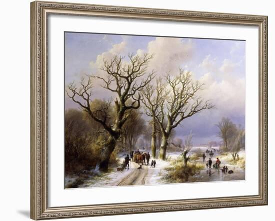 A Wooded Winter Landscape with Figures, 1863-E.J. Verboeckhoven and J.B. Klombeck-Framed Giclee Print