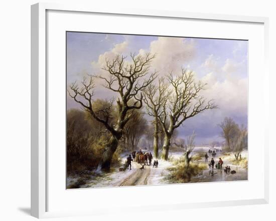 A Wooded Winter Landscape with Figures, 1863-E.J. Verboeckhoven and J.B. Klombeck-Framed Giclee Print