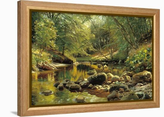 A Woodland River in Summer-Peder Monsted-Framed Stretched Canvas