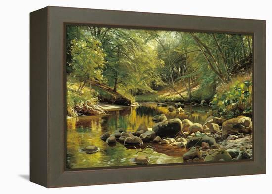 A Woodland River in Summer-Peder Monsted-Framed Stretched Canvas