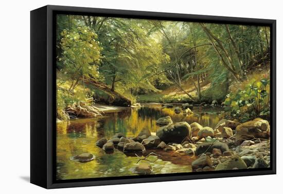 A Woodland River in Summer-Peder Monsted-Framed Stretched Canvas