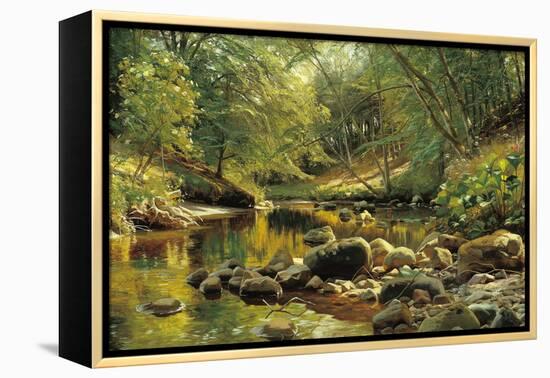 A Woodland River in Summer-Peder Monsted-Framed Stretched Canvas