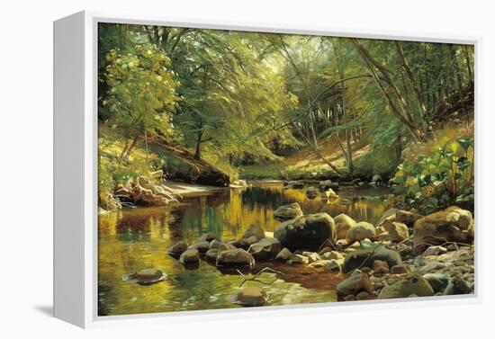 A Woodland River in Summer-Peder Monsted-Framed Stretched Canvas