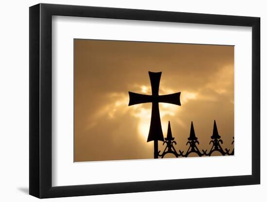 A wrought-iron cross on a fence in Syria at sunrise.-Emily Wilson-Framed Photographic Print