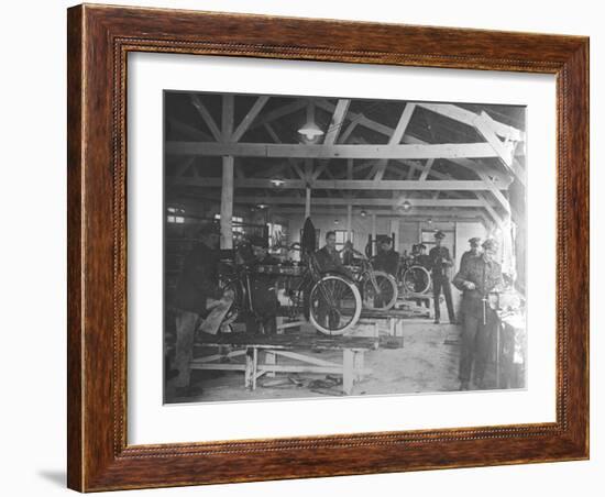 A WWI Motorcycle Repair Shop-English Photographer-Framed Photographic Print