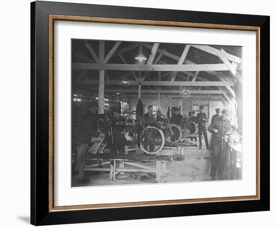 A WWI Motorcycle Repair Shop-English Photographer-Framed Photographic Print