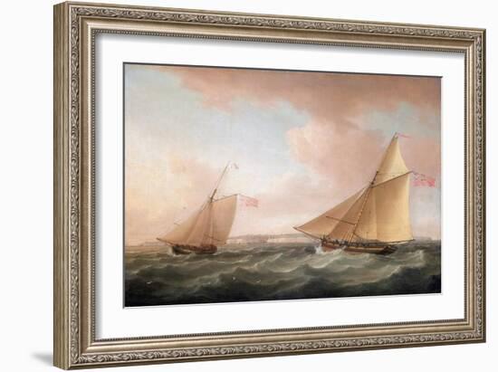 A Yacht from the British Lighthouse Service and a Revenue Cutter (Sailboat Armed for the Fight Agai-Thomas Whitcombe-Framed Giclee Print