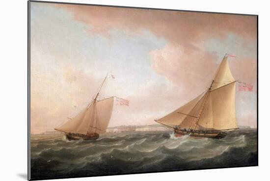 A Yacht from the British Lighthouse Service and a Revenue Cutter (Sailboat Armed for the Fight Agai-Thomas Whitcombe-Mounted Giclee Print