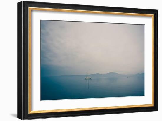 A Yacht Moored on Blue Water-Clive Nolan-Framed Photographic Print