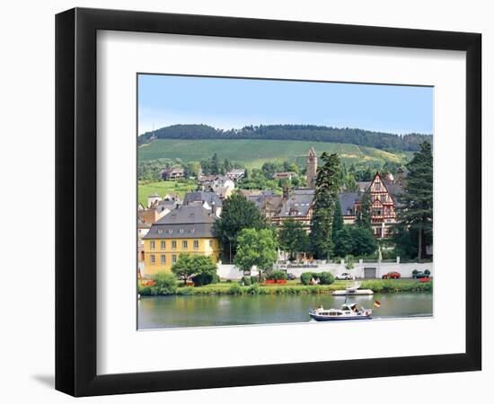 A Yacht Sails by the Town of Traben-Trarbach, Germany-Miva Stock-Framed Photographic Print