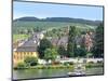 A Yacht Sails by the Town of Traben-Trarbach, Germany-Miva Stock-Mounted Photographic Print