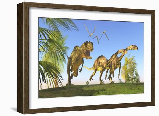 A Yangchuanosaurus Chasing Two Massospondylus Dinosaurs-null-Framed Art Print