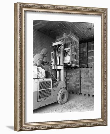 A Yardsman Stacking Pallets of Bricks, Whitwick Brickworks, Coalville, Leicestershire, 1963-Michael Walters-Framed Photographic Print