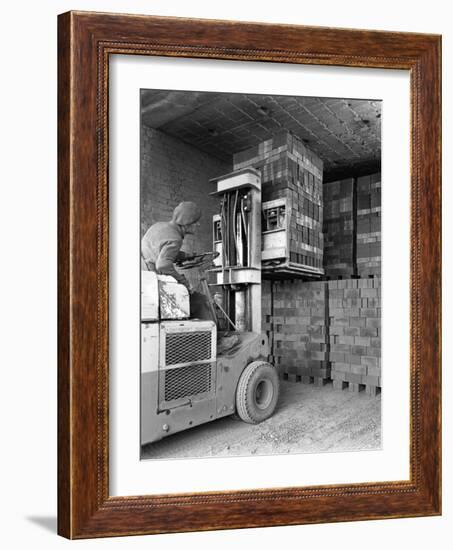 A Yardsman Stacking Pallets of Bricks, Whitwick Brickworks, Coalville, Leicestershire, 1963-Michael Walters-Framed Photographic Print