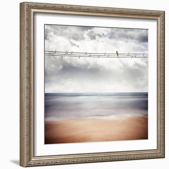 A Yellow Bird Sitting on a Wire-Luis Beltran-Framed Photographic Print