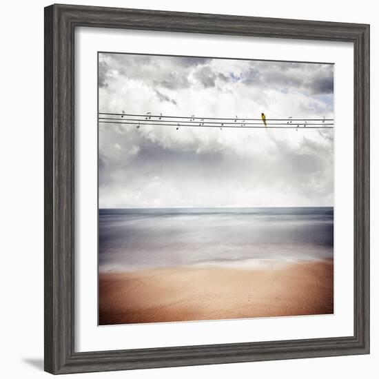 A Yellow Bird Sitting on a Wire-Luis Beltran-Framed Photographic Print