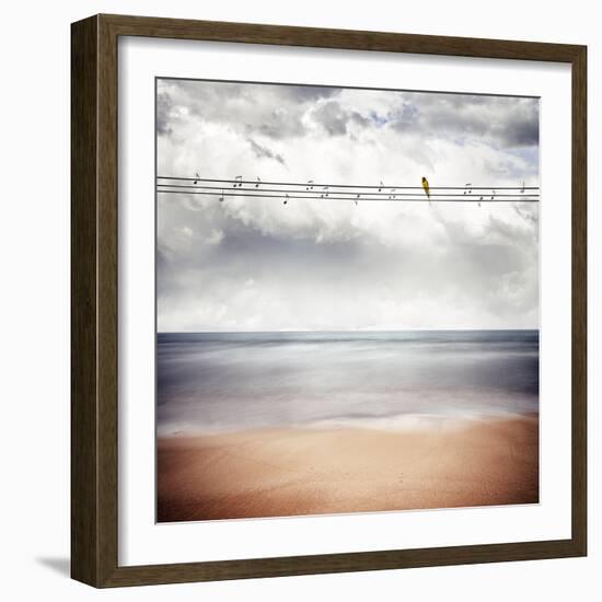 A Yellow Bird Sitting on a Wire-Luis Beltran-Framed Photographic Print