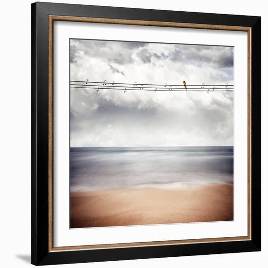 A Yellow Bird Sitting on a Wire-Luis Beltran-Framed Photographic Print