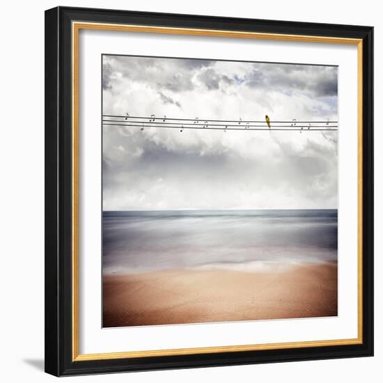 A Yellow Bird Sitting on a Wire-Luis Beltran-Framed Photographic Print