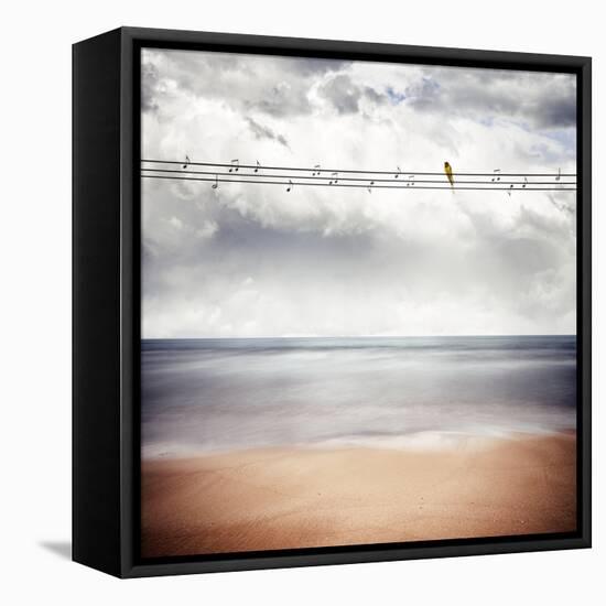 A Yellow Bird Sitting on a Wire-Luis Beltran-Framed Premier Image Canvas