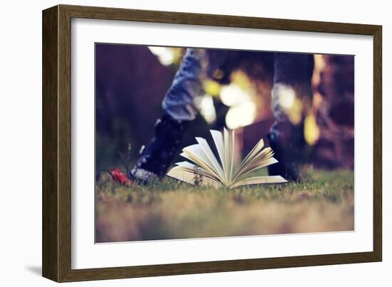 A Young Adult Standing over an Open Book-Carolina Hernández-Framed Photographic Print
