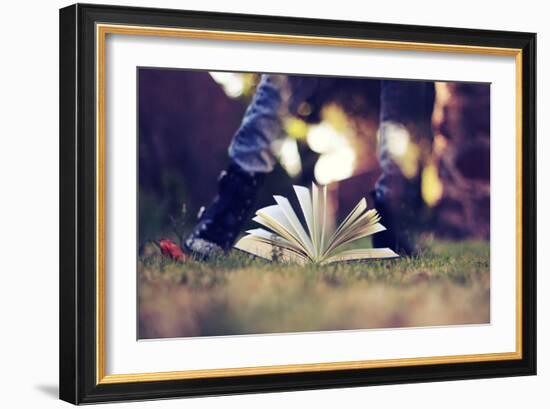 A Young Adult Standing over an Open Book-Carolina Hernández-Framed Photographic Print