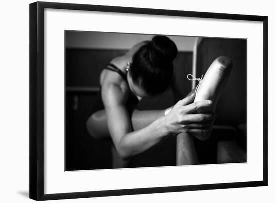 A Young Ballerina Practicing in the Hall, Black and White-momente-Framed Photographic Print