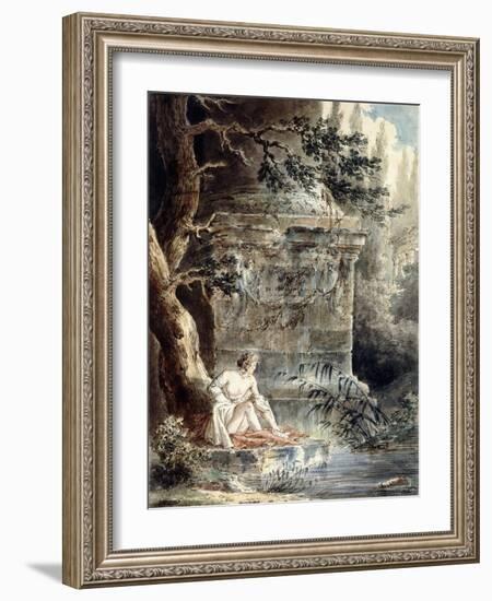 A Young Bather Near a Column-Hubert Robert-Framed Giclee Print