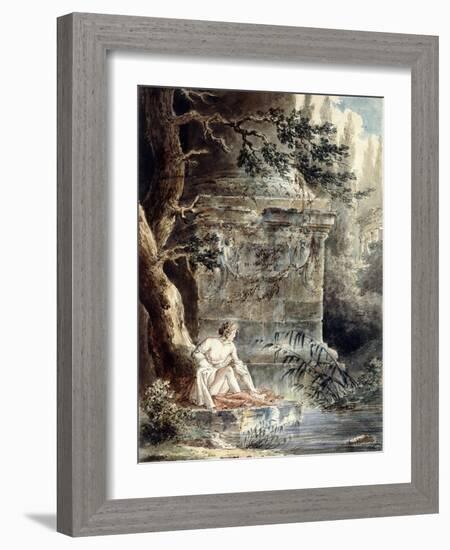 A Young Bather Near a Column-Hubert Robert-Framed Giclee Print