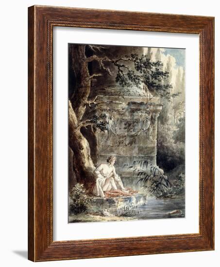 A Young Bather Near a Column-Hubert Robert-Framed Giclee Print