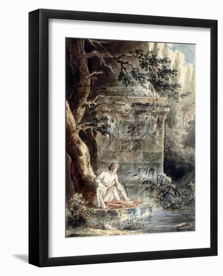 A Young Bather Near a Column-Hubert Robert-Framed Giclee Print