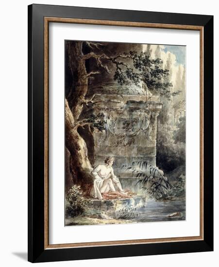 A Young Bather Near a Column-Hubert Robert-Framed Giclee Print