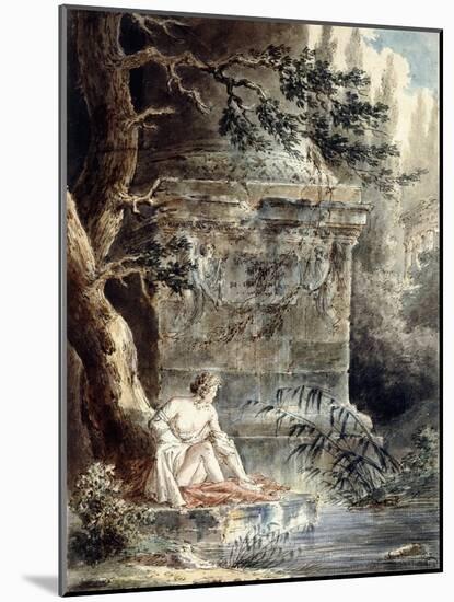 A Young Bather Near a Column-Hubert Robert-Mounted Giclee Print