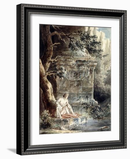 A Young Bather Near a Column-Hubert Robert-Framed Giclee Print