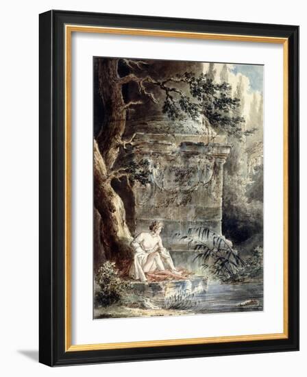 A Young Bather Near a Column-Hubert Robert-Framed Giclee Print