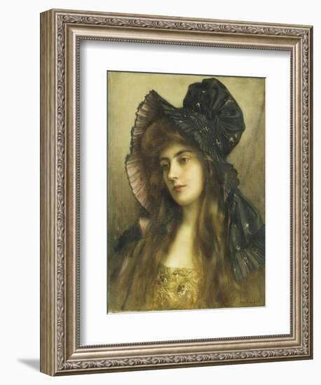 A Young Beauty in a Black Hat-Albert Lynch-Framed Giclee Print