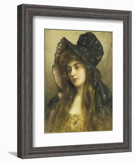 A Young Beauty in a Black Hat-Albert Lynch-Framed Giclee Print