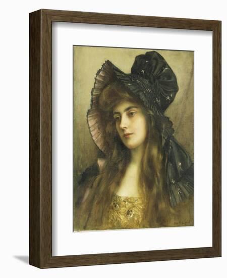 A Young Beauty in a Black Hat-Albert Lynch-Framed Giclee Print