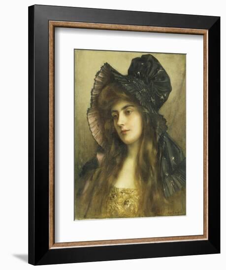 A Young Beauty in a Black Hat-Albert Lynch-Framed Giclee Print