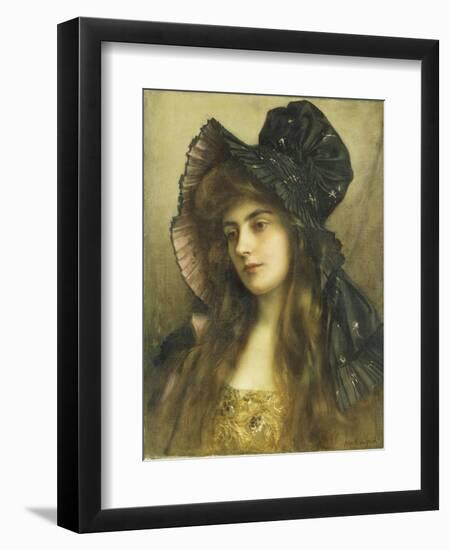 A Young Beauty in a Black Hat-Albert Lynch-Framed Giclee Print