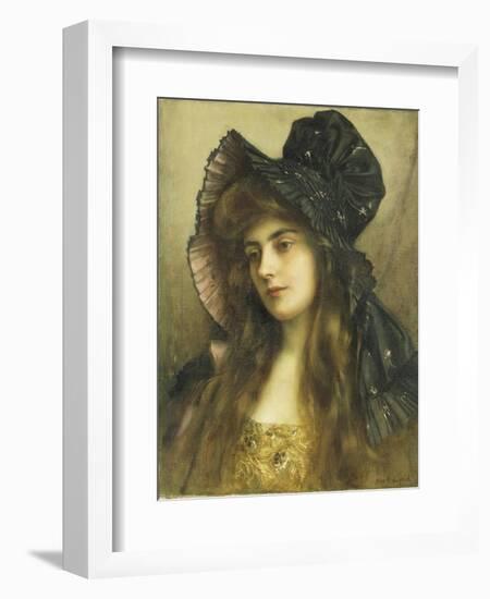 A Young Beauty in a Black Hat-Albert Lynch-Framed Giclee Print