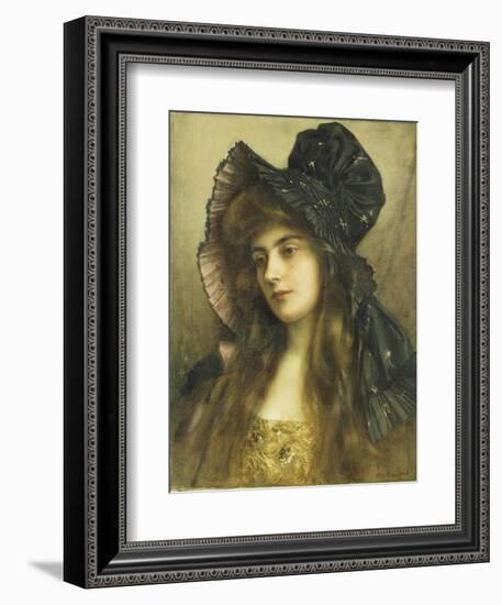 A Young Beauty in a Black Hat-Albert Lynch-Framed Giclee Print