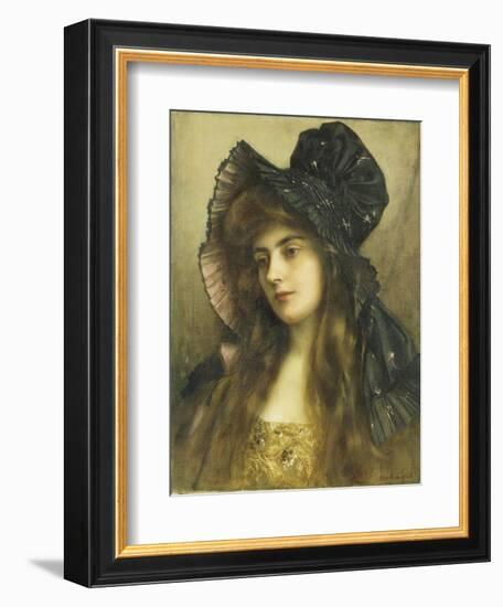 A Young Beauty in a Black Hat-Albert Lynch-Framed Giclee Print