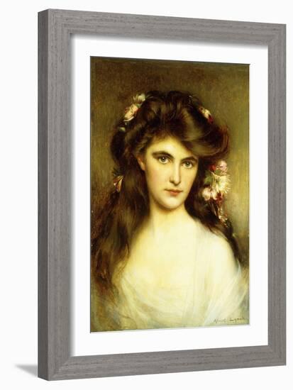 A Young Beauty with Flowers in Her Hair-Albert Lynch-Framed Giclee Print