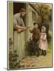 A Young Boy and Young Girl Giving a Broken Hoop to a Blacksmith for Repair-null-Mounted Giclee Print