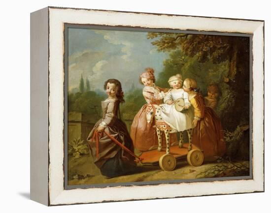 A Young Boy on a Hobbyhorse, with Other Children Playing in a Garden-Philippe Mercier-Framed Premier Image Canvas