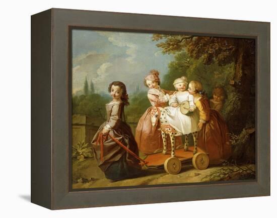 A Young Boy on a Hobbyhorse, with Other Children Playing in a Garden-Philippe Mercier-Framed Premier Image Canvas